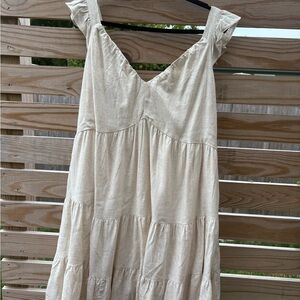 Linen feel beige summer dress